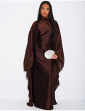 Robe abaya en satin épais et bordures en voile transparent à cintrer à l'intérieur