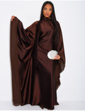 Robe abaya en satin épais et bordures en voile transparent à cintrer à l'intérieur