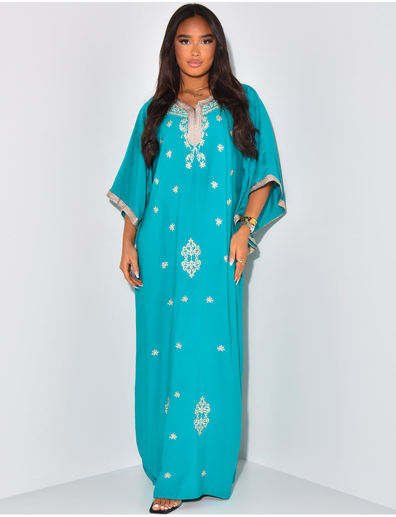 Abaya ample à broderies dorées
