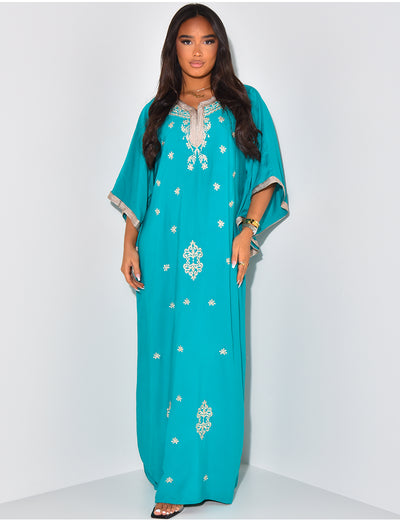 Abaya ample à broderies dorées