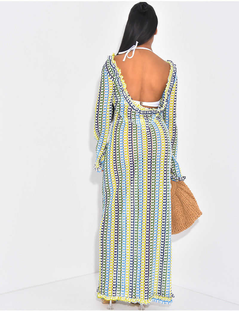 Robe longue en crochet dos nu multicolore