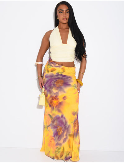 Robe longue ajouré à top dos nu et jupe longue