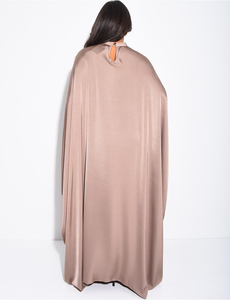 Robe longue drapée papillon à nouer et empiècements au col