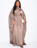 Robe longue drapée papillon à nouer et empiècements au col
