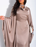 Robe longue drapée papillon à nouer et empiècements au col
