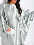 Abaya papillon en satin premium en relief ornée de perles