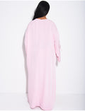 Abaya en satin épais ornée de dentelle et noeuds aux poignets