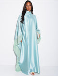 Robe abaya en satin épais et bordures en voile transparent