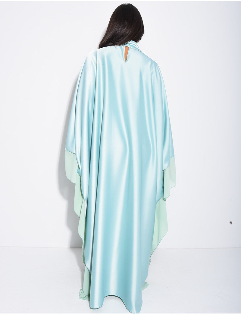 Robe abaya en satin épais et bordures en voile transparent