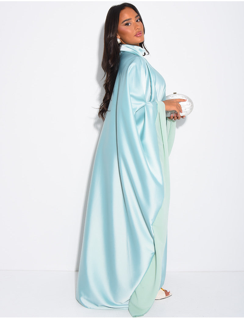 Robe abaya en satin épais et bordures en voile transparent