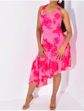 Robe asymétrique moulante à fleurs brodées