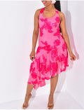 Robe asymétrique moulante à fleurs brodées