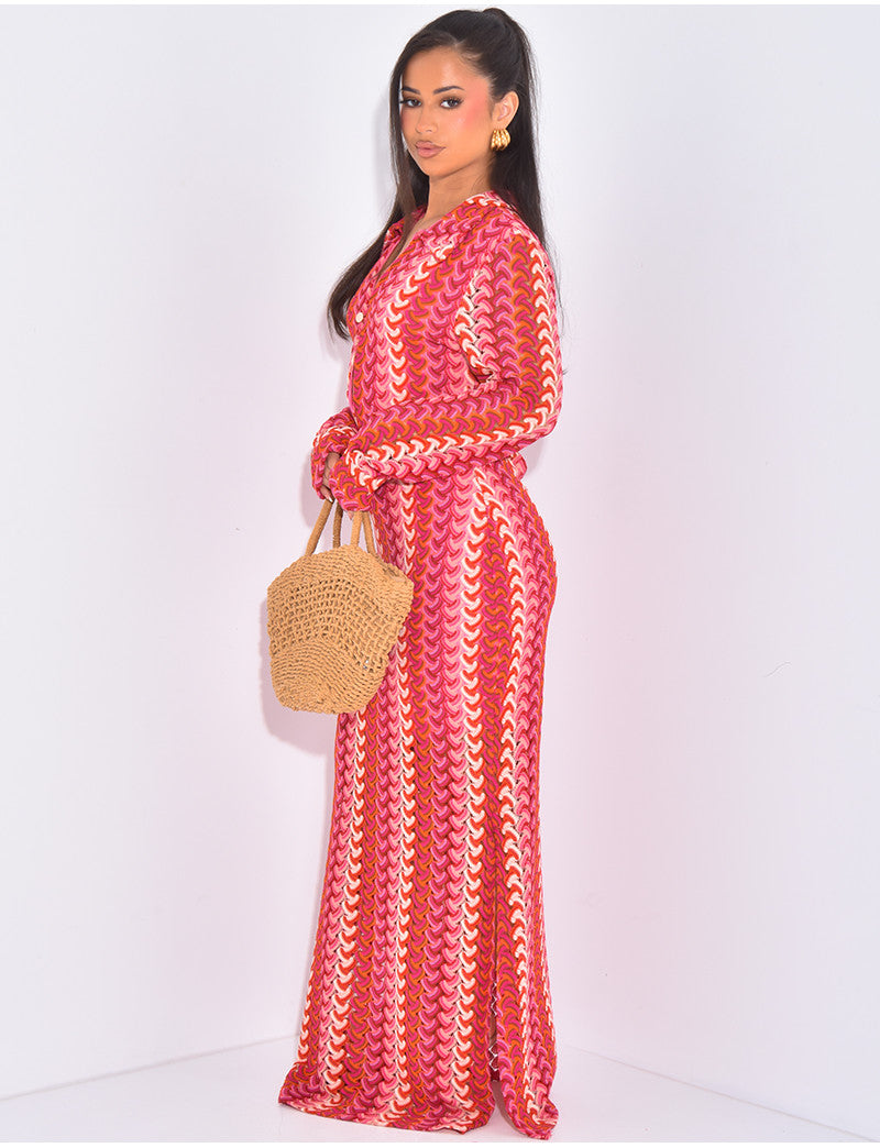 Robe longue en crochet multicolor à bouton