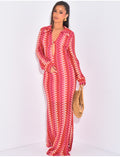 Robe longue en crochet multicolor à bouton