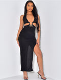 Robe fluide à anneaux dorée ajourée