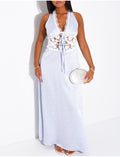Robe en satin à motifs & empiècement dentelle