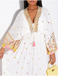 Robe bohème longue à broderies et perles