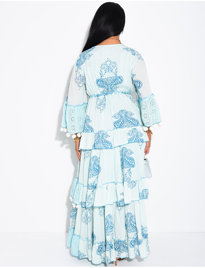 Robe bohème longue à sequins et volants