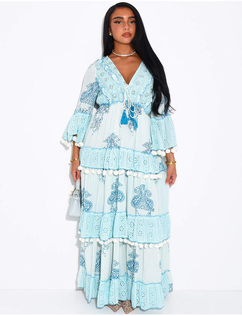 Robe bohème longue à sequins et volants