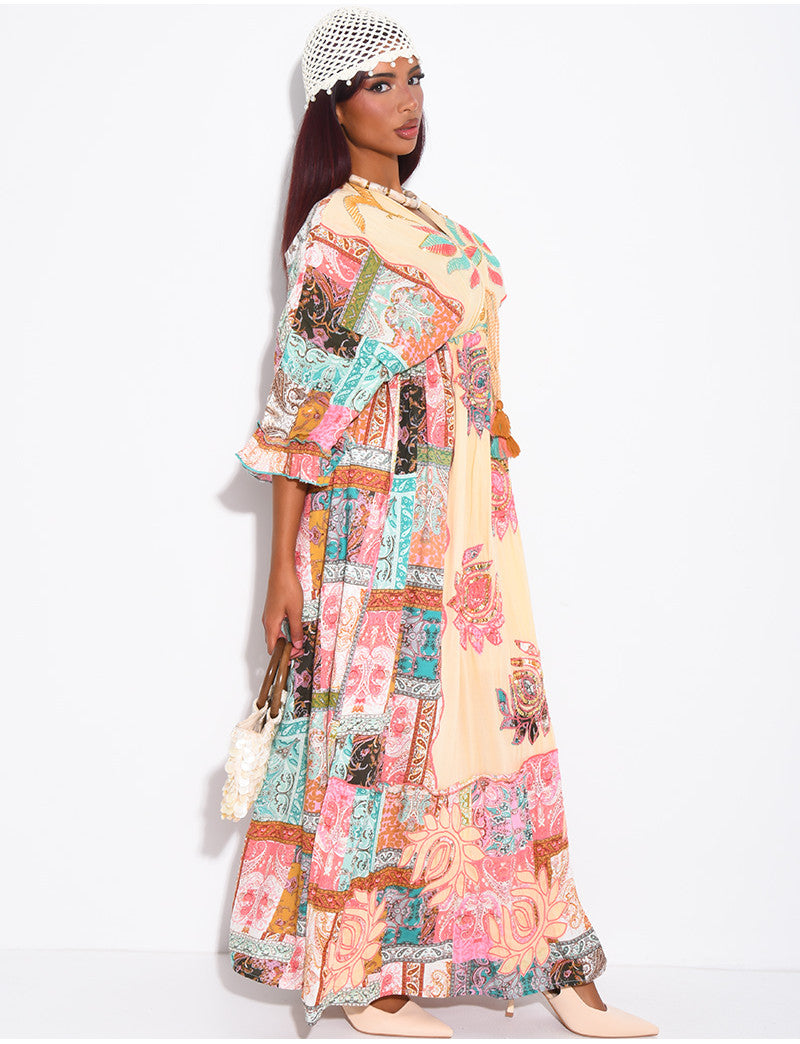 Robe bohème longue imprimée à broderies