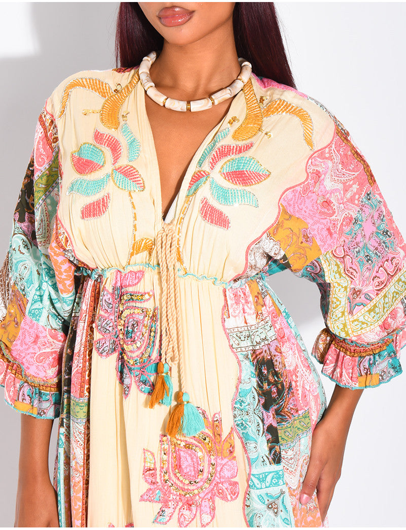 Robe bohème longue imprimée à broderies