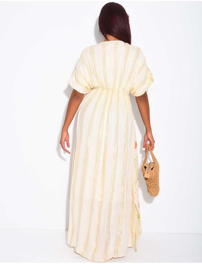 Robe bohème longue à broderies et perles