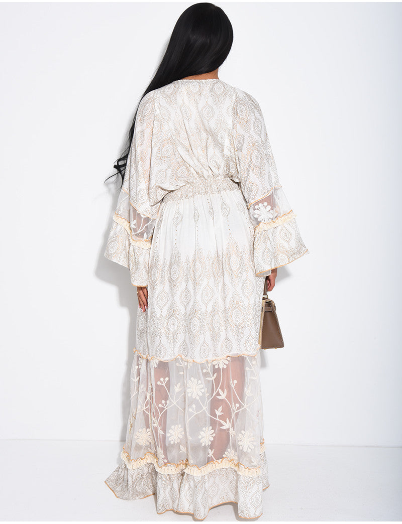 Robe bohème longue à broderies et perles