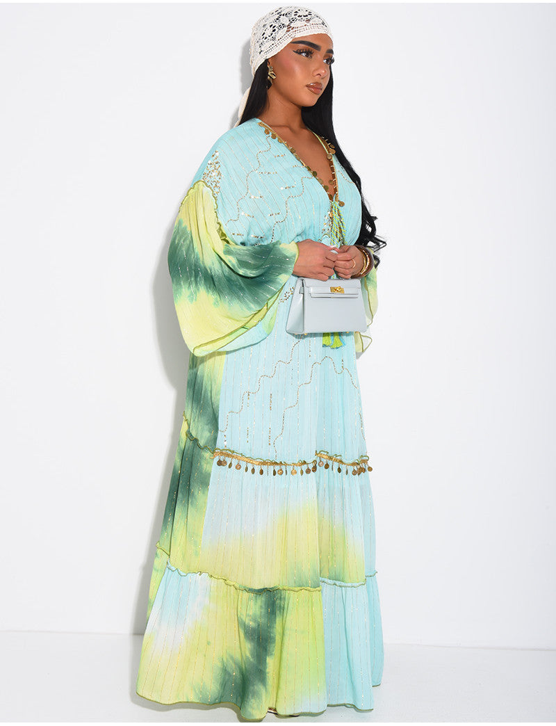 Robe bohème longue à broderies et perles