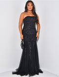 Robe bustier sirène à sequins et voile