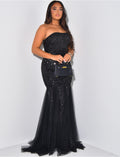 Robe bustier sirène à sequins et voile