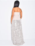 Longue robe bustier à partie en sequins