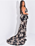 Robe bustier à longue traine et fleurs en relief