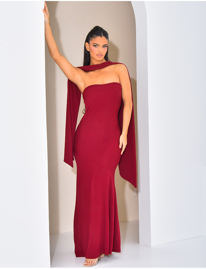 Robe bustier asymétrique à écharpe à nouer