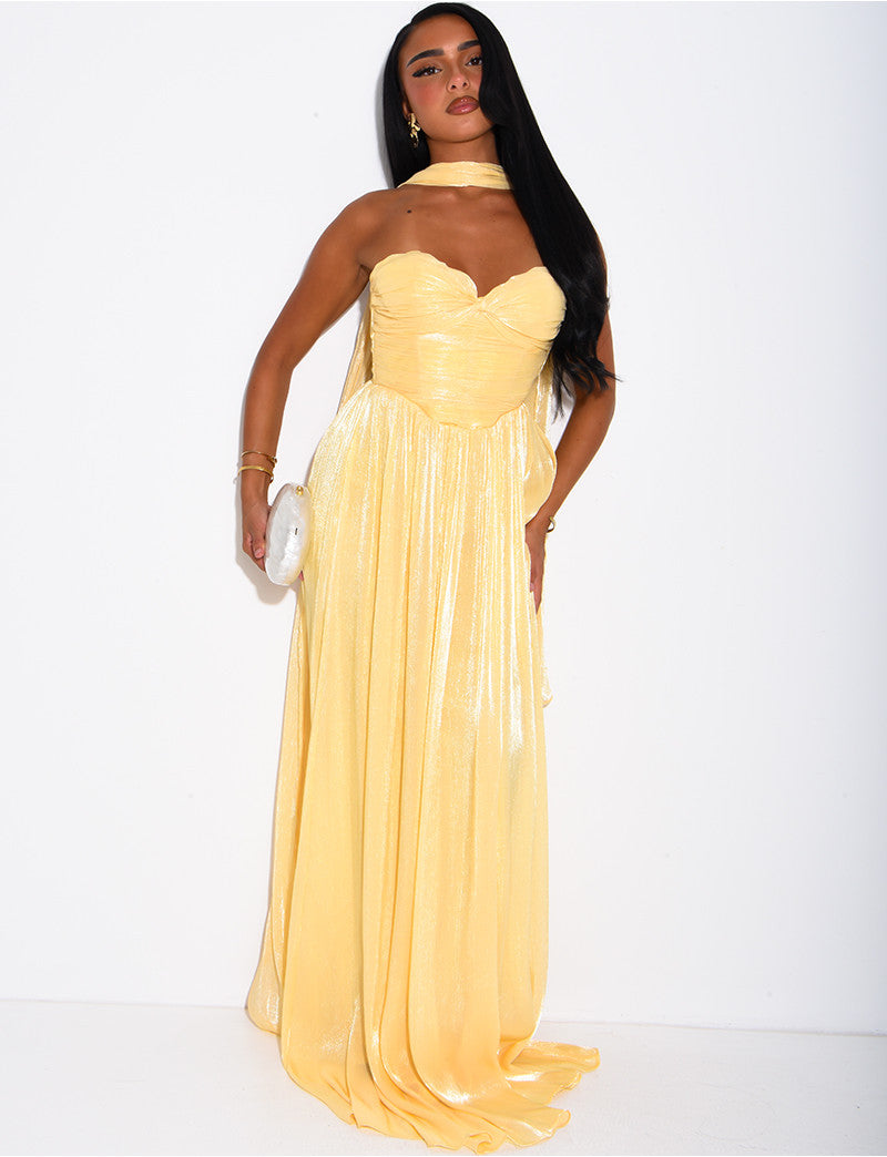 Robe bustier évasée en voile et châle assorti
