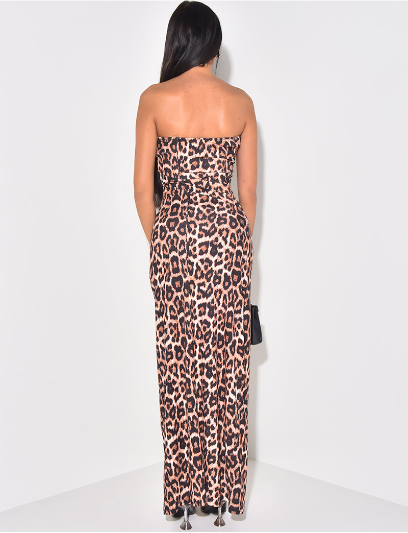 Robe bustier moulante & fendue à motif léopard
