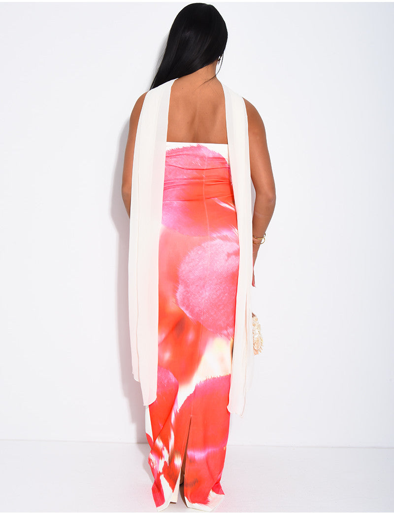 Robe longue bustier imprimé floral et châle assorti