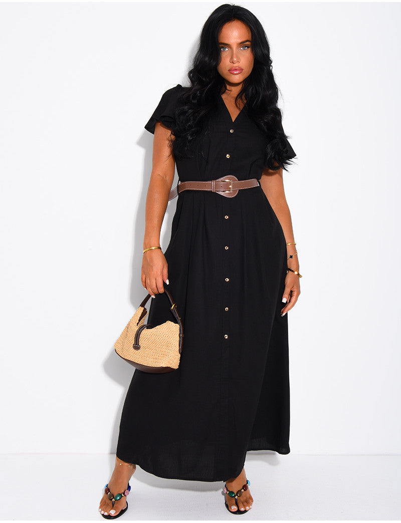 Robe chemise en lin avec ceinture en similicuir