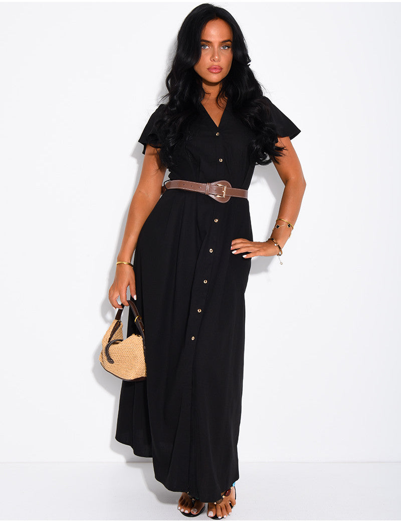 Robe chemise en lin avec ceinture en similicuir