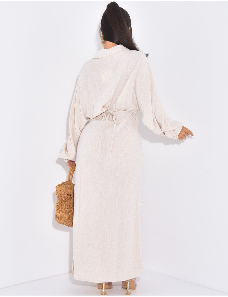 Robe chemise cintrée en lin à nouer dans le dos