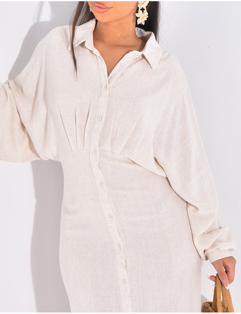 Robe chemise cintrée en lin à nouer dans le dos