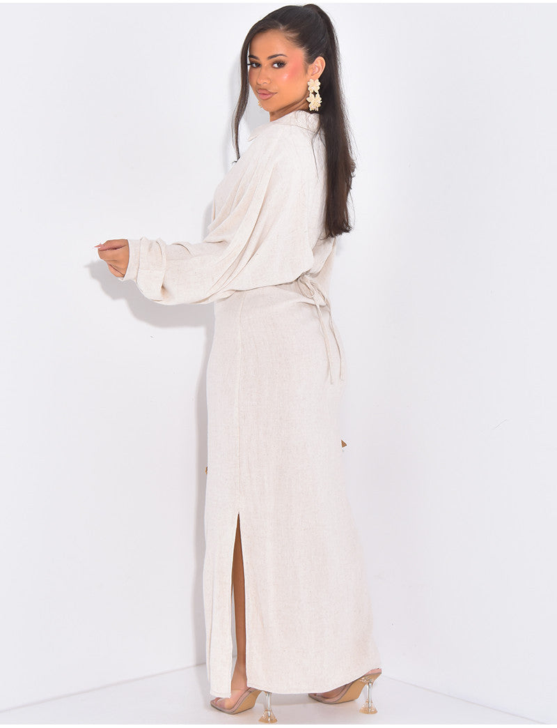 Robe chemise cintrée en lin à nouer dans le dos
