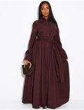 Robe chemise longue en popeline de coton à nouer à la taille