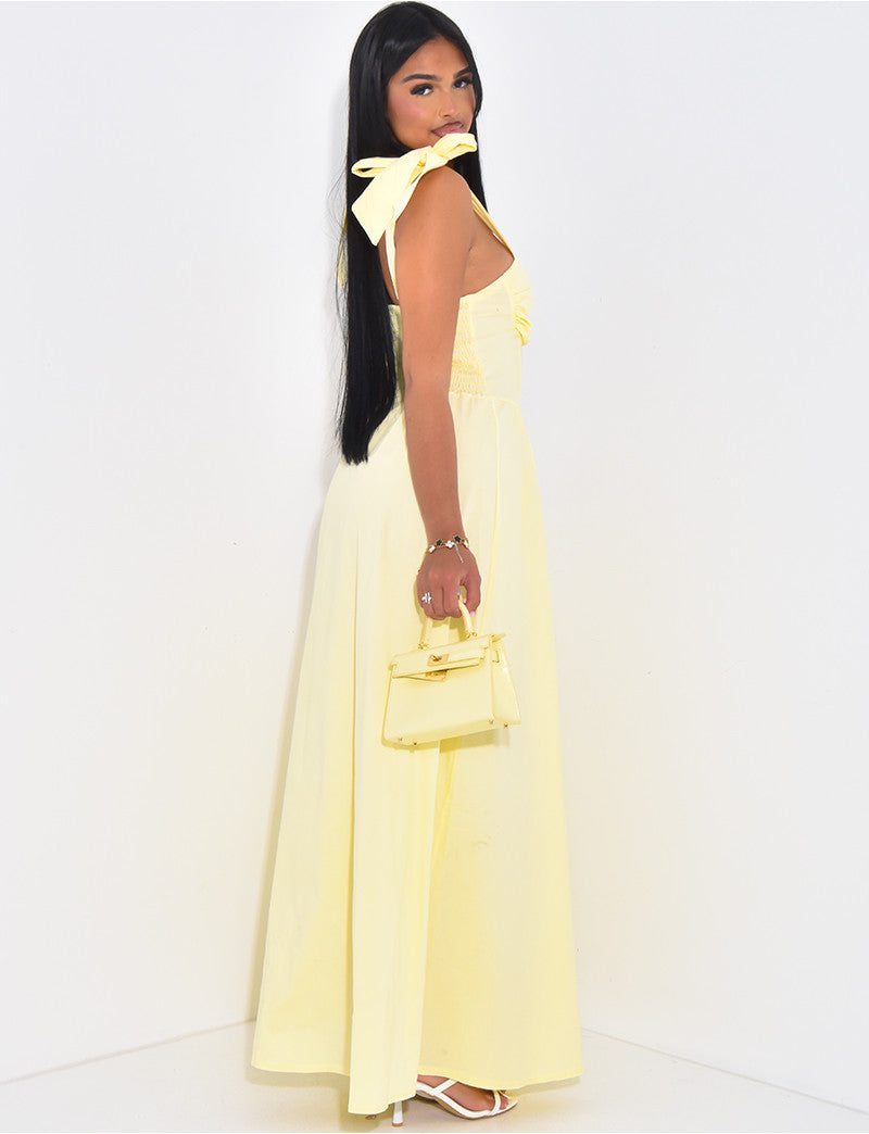 Robe longue effet corset à noeuds sur les épaules