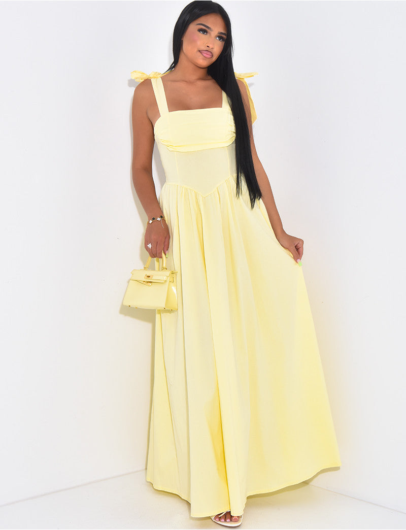 Robe longue effet corset à noeuds sur les épaules