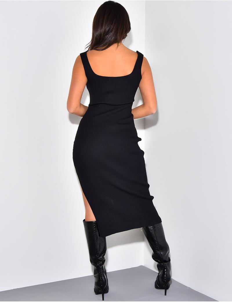 Robe côtelée à fente
