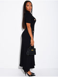 Robe longue côtelée à boutons dorés