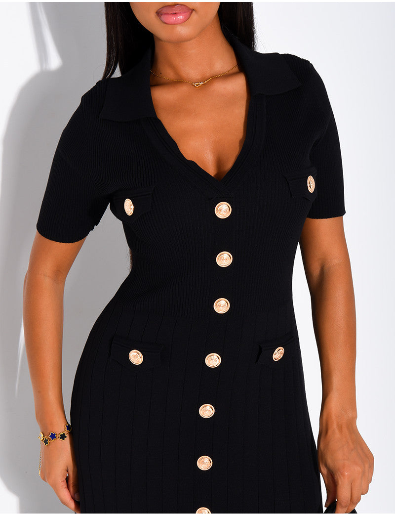 Robe longue côtelée à boutons dorés