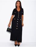 Robe longue côtelée à boutons dorés