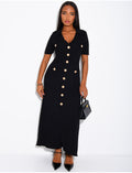 Robe longue côtelée à boutons dorés