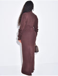 Robe très longue moulante côtelée à épaulettes